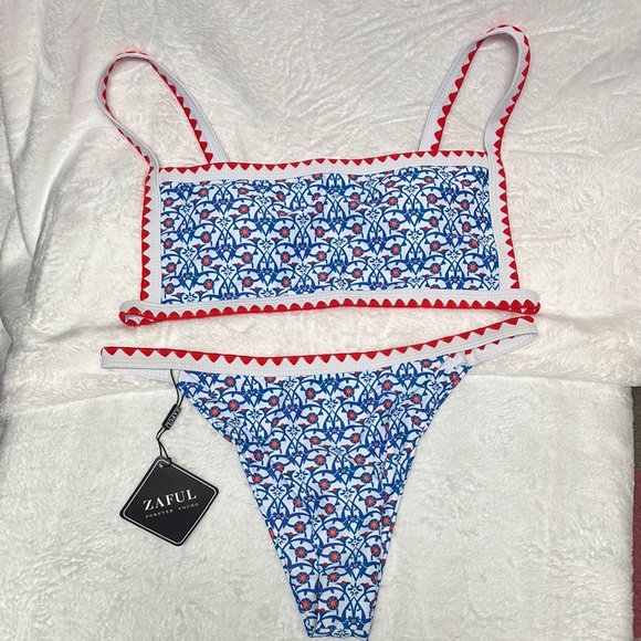 Zaful Other - BNWT Zaful 2pc Bikini, Red, White, & Blue patterns, Sz M-US 6, Removable Pads